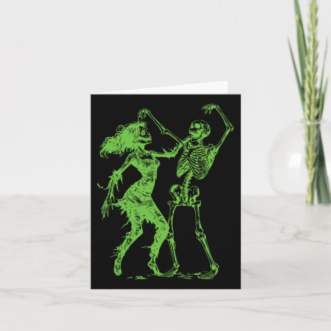 Dancing Skeleton With Female Zombie Green  Card (Front)