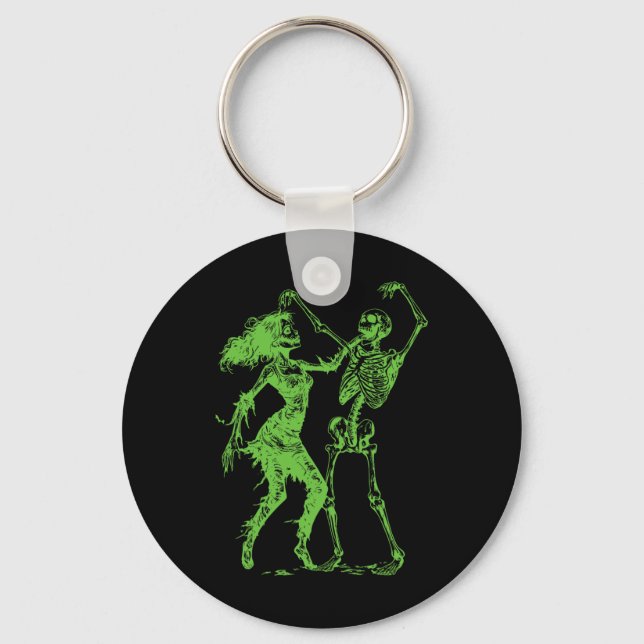 Dancing Skeleton With Female Zombie Green  Key Ring (Front)