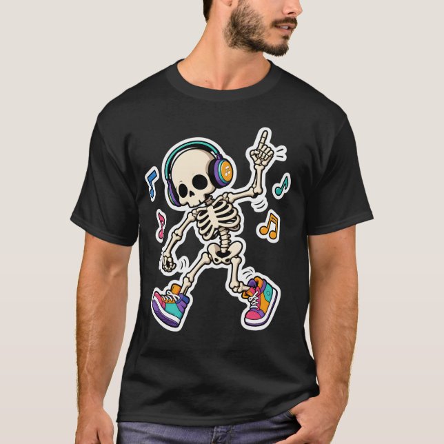 Dancing Skeleton with Headphones T-Shirt (Front)