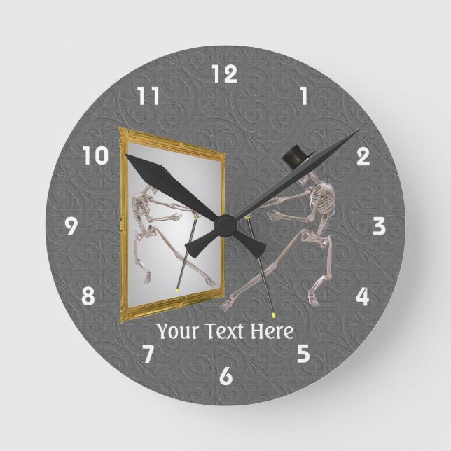 Dancing Skeleton With Top Hat And Cane Round Clock (Front)