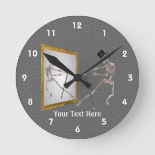 Dancing Skeleton With Top Hat And Cane Round Clock