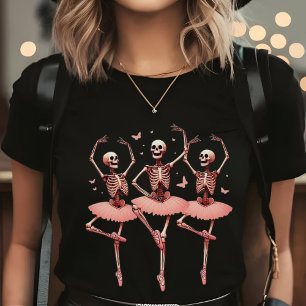 Dancing Skeletons and Butterflies Halloween Pink T-Shirt