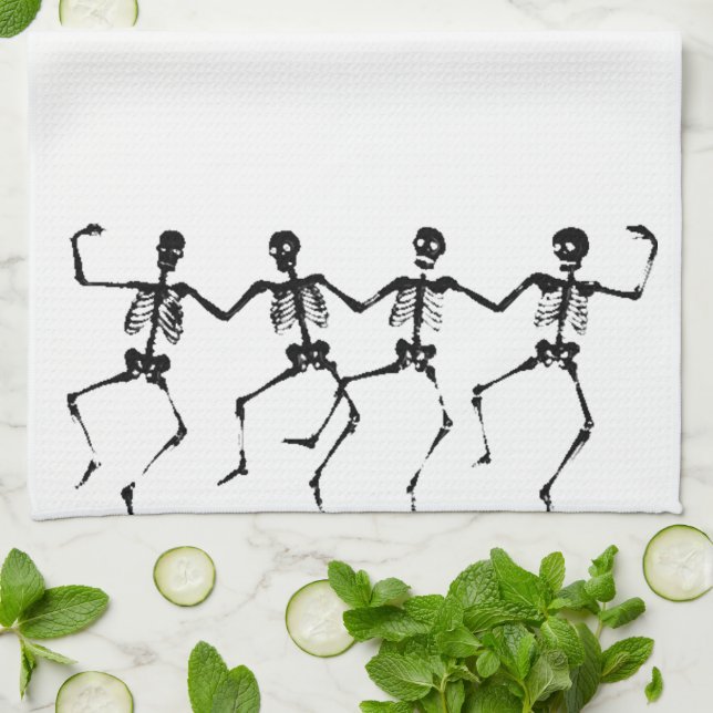 Dancing Skeletons (blacknwhite) Tea Towel (Folded)