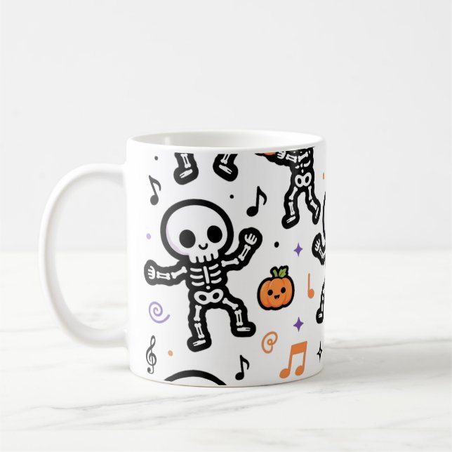 Dancing Skeletons Cute Halloween Party Pattern Coffee Mug (Left)