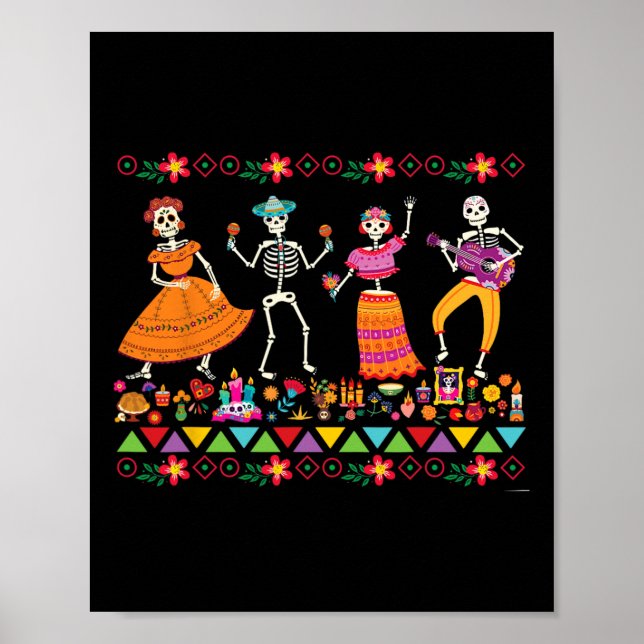 Dancing Skeletons Day Of The Dead Mexican Dia De L Poster (Front)