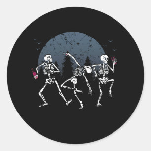 Dancing Skeletons Drinking Wine Lover Funny Hallow Classic Round Sticker
