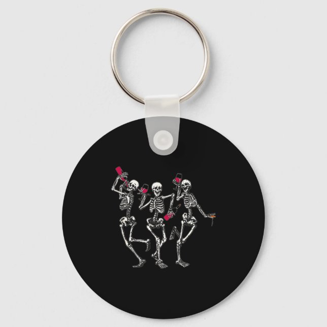Dancing Skeletons Drinking Wine Lover Funny Hallow Key Ring (Front)