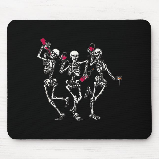 Dancing Skeletons Drinking Wine Lover Funny Hallow Mouse Mat (Front)