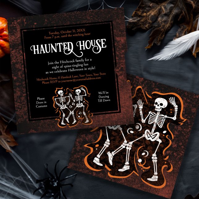 Dancing Skeletons Funny Halloween Party Invitation (Creator Uploaded)