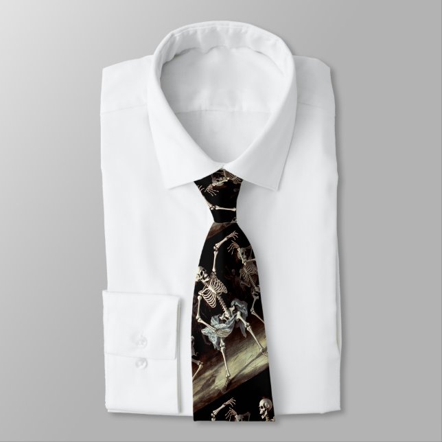 Dancing Skeletons Gothic Wedding Tie (Tied)