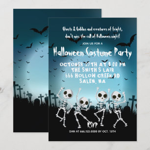 Dancing Skeletons Halloween Costume Party Invitation