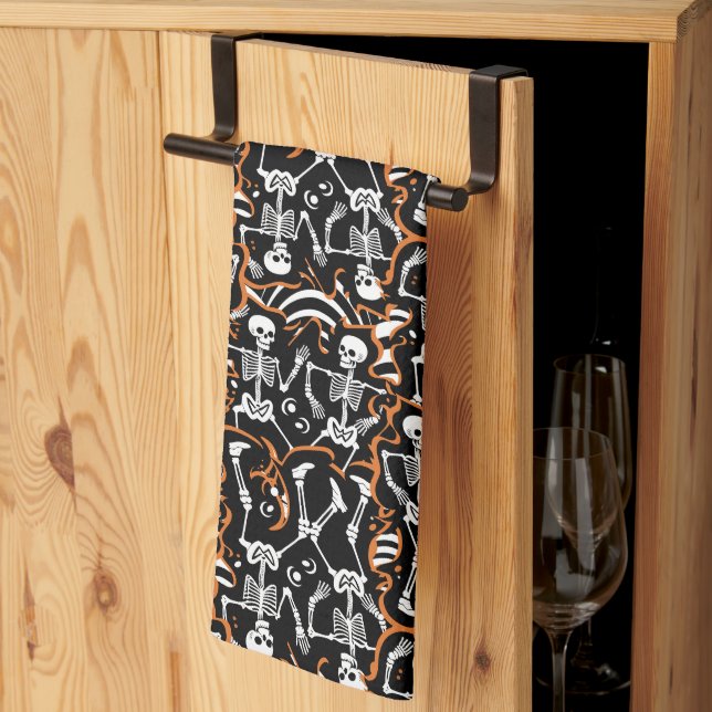 Dancing Skeletons Halloween or Day of the Dead Tea Towel (Thirds Fold)