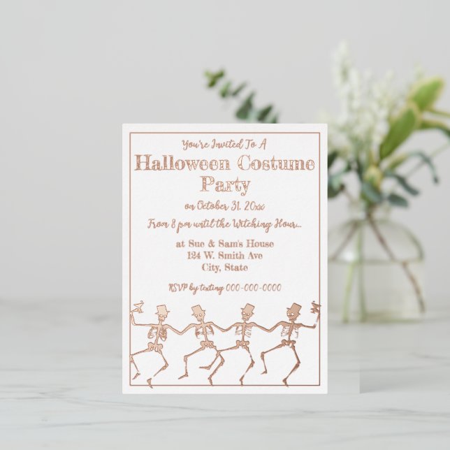 Dancing Skeletons Halloween Party Gold/Silver  Foil Invitation Postcard (Standing Front)