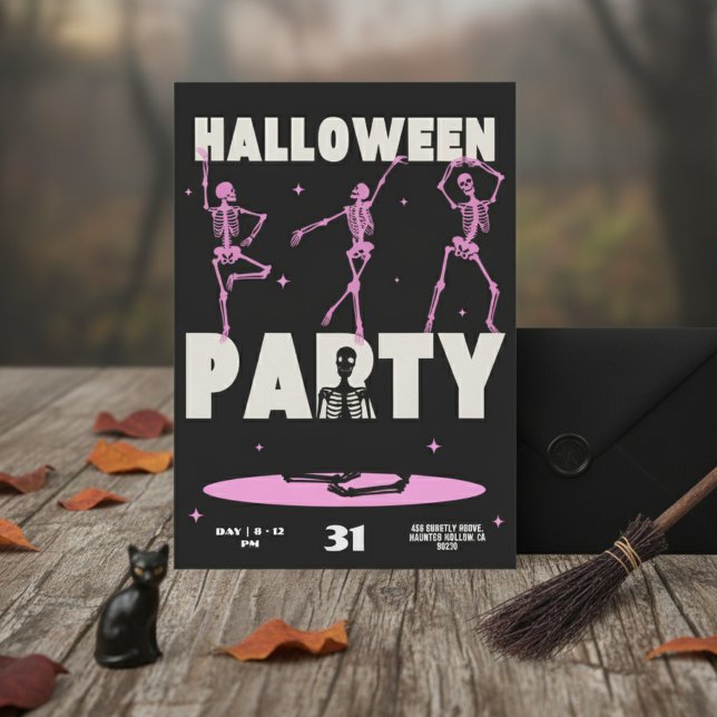 Dancing Skeletons Halloween Party Invitation Card  (Creator Uploaded)
