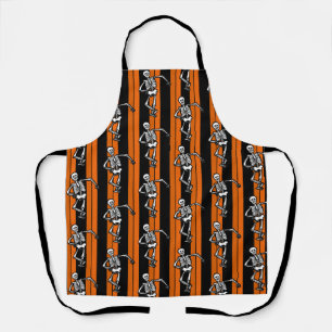 Dancing Skeletons Halloween Striped Apron