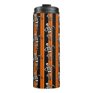 Dancing Skeletons Halloween Striped   Thermal Tumbler