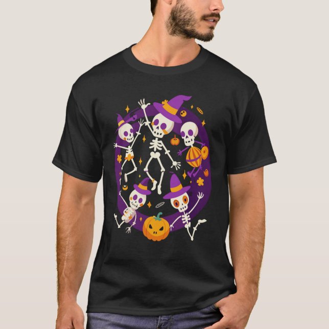 Dancing Skeletons Halloween T-Shirt – Fun Vibe (Front)