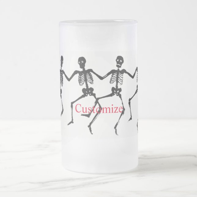 Dancing Skeletons Halloween Thunder_Cove Frosted Glass Beer Mug (Center)