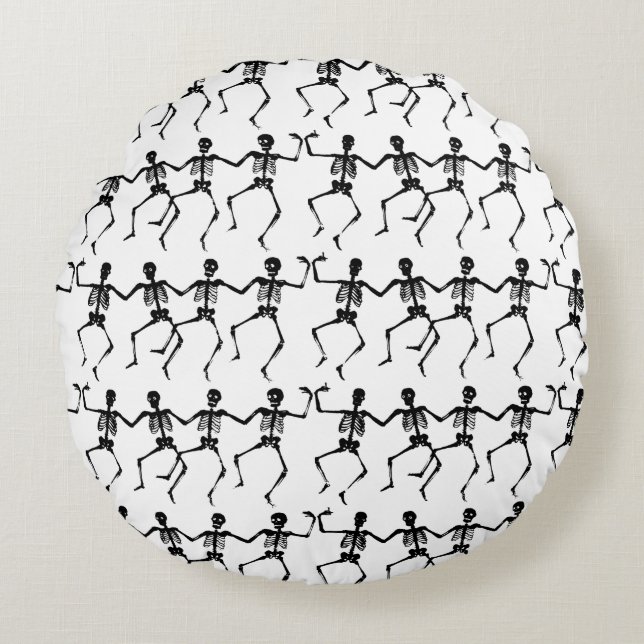 Dancing Skeletons Halloween Thunder_Cove Round Cushion (Front)