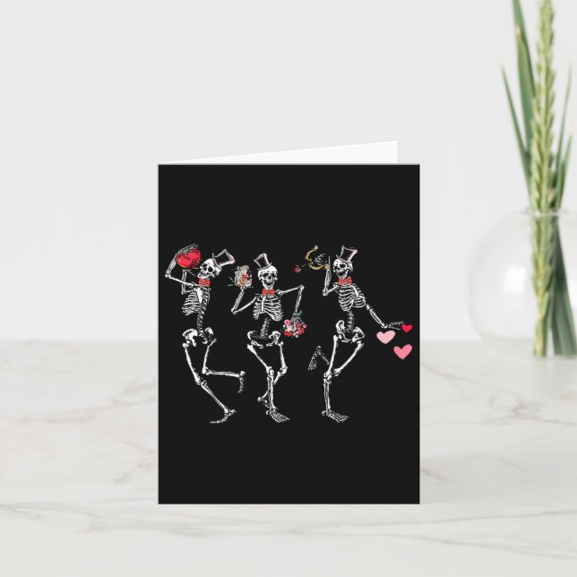 Dancing Skeletons Heart Valentine's Day Men Women  Card (Front)