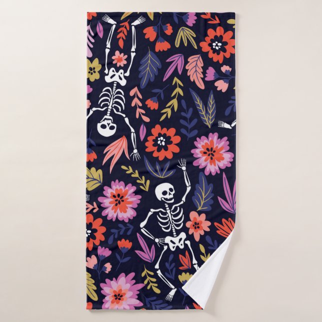Dancing skeletons in the floral garden pattern bath towel (Bath Towel)
