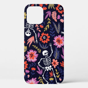 Dancing skeletons in the floral garden pattern iPhone 12 case