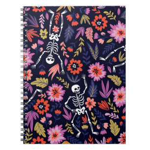 Dancing skeletons in the floral garden pattern notebook