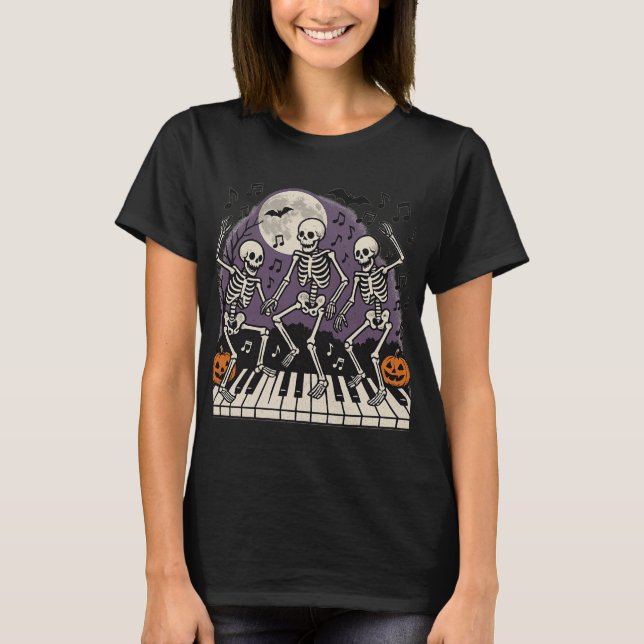 Dancing Skeletons Keyboard | Funny Music Teacher H T-Shirt (Front)