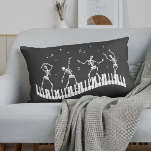 Dancing Skeletons Keyboard Music Teacher Black Decorative Cushion