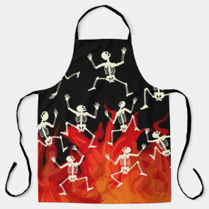 Dancing Skeletons On Fire Flames For Halloween Apron