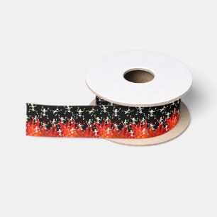 Dancing Skeletons On Fire Flames For Halloween Satin Ribbon