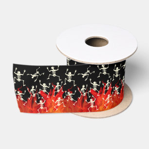 Dancing Skeletons On Fire Flames For Halloween Satin Ribbon