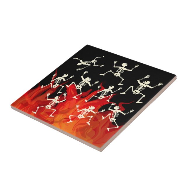 Dancing Skeletons On Fire Flames For Halloween Tile (Side)