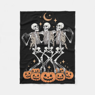 Dancing Skeletons Pumpkins Halloween Moon Fleece Blanket