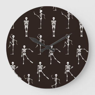 Dancing Skeletons: Quirky Seamless Background Large Clock