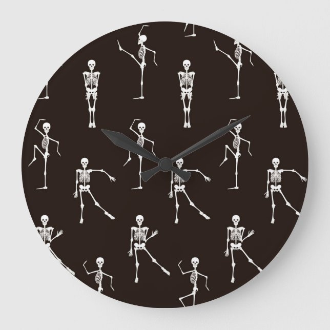 Dancing Skeletons: Quirky Seamless Background Large Clock (Front)
