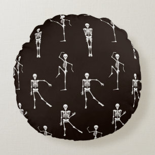 Dancing Skeletons: Quirky Seamless Background Round Cushion