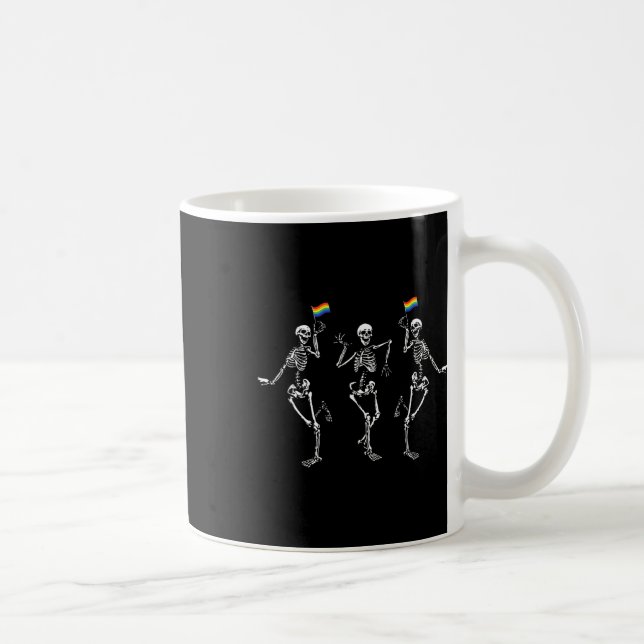 Dancing Skeletons Rainbow Pride Celebration  Coffee Mug (Right)