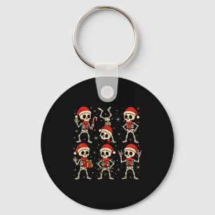 Dancing Skeletons Santa Hat Xmas Skeleton Rock On Key Ring