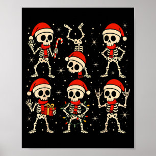 Dancing Skeletons Santa Hat Xmas Skeleton Rock On Poster