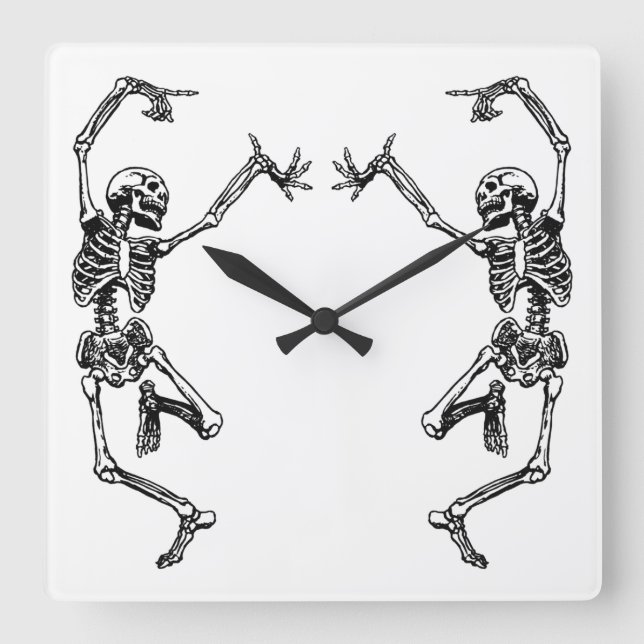 Dancing Skeletons v2 Square Wall Clock (Front)