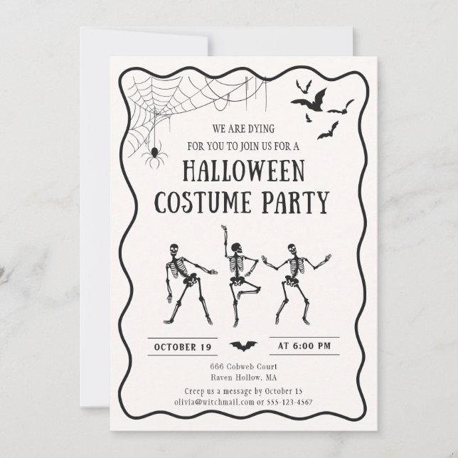 dancing skeletons, Whimsical  Halloween Costume  Invitation (Front)