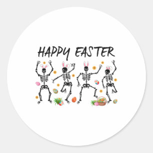 Dancing Skeletons With Bunny Ears And Easter Eggs Classic Round Sticker