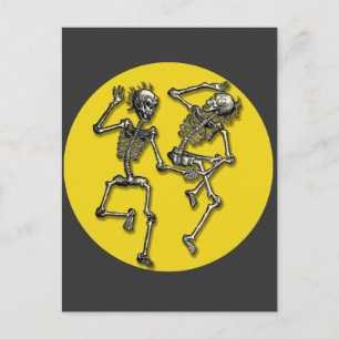 Dancing Skeletons with Full Moon for Halloween Postcard