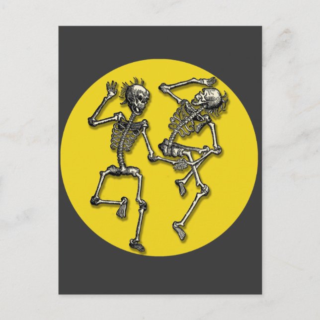 Dancing Skeletons with Full Moon for Halloween Postcard (Front)