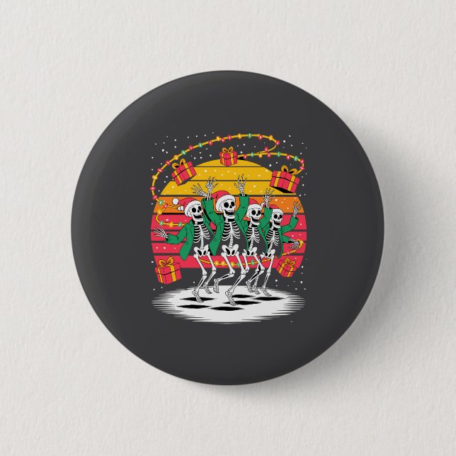 Dancing Skeletons With Santa Hats Christmas Lights 6 Cm Round Badge (Front)