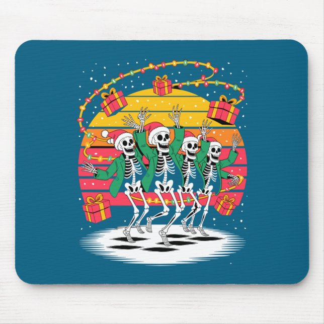 Dancing Skeletons With Santa Hats Christmas Lights Mouse Mat (Front)