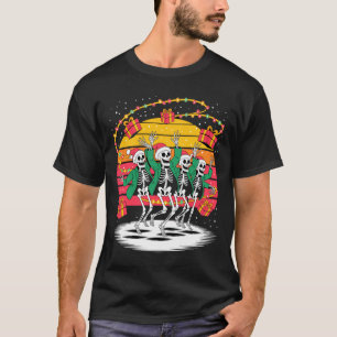 Dancing Skeletons With Santa Hats Christmas Lights T-Shirt