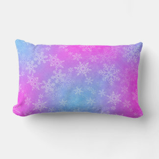 Dancing  Snowflakes Pink Blue Pillow
