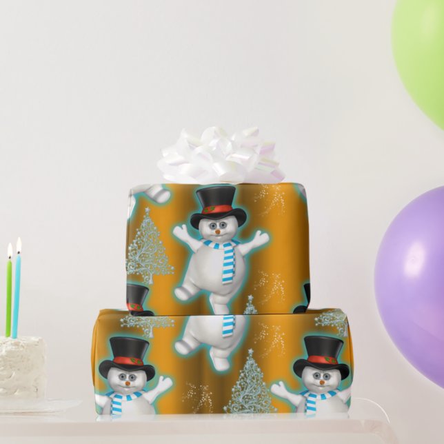 Dancing Snowman on Gold Christmas Wrapping Paper (Creator Uploaded)